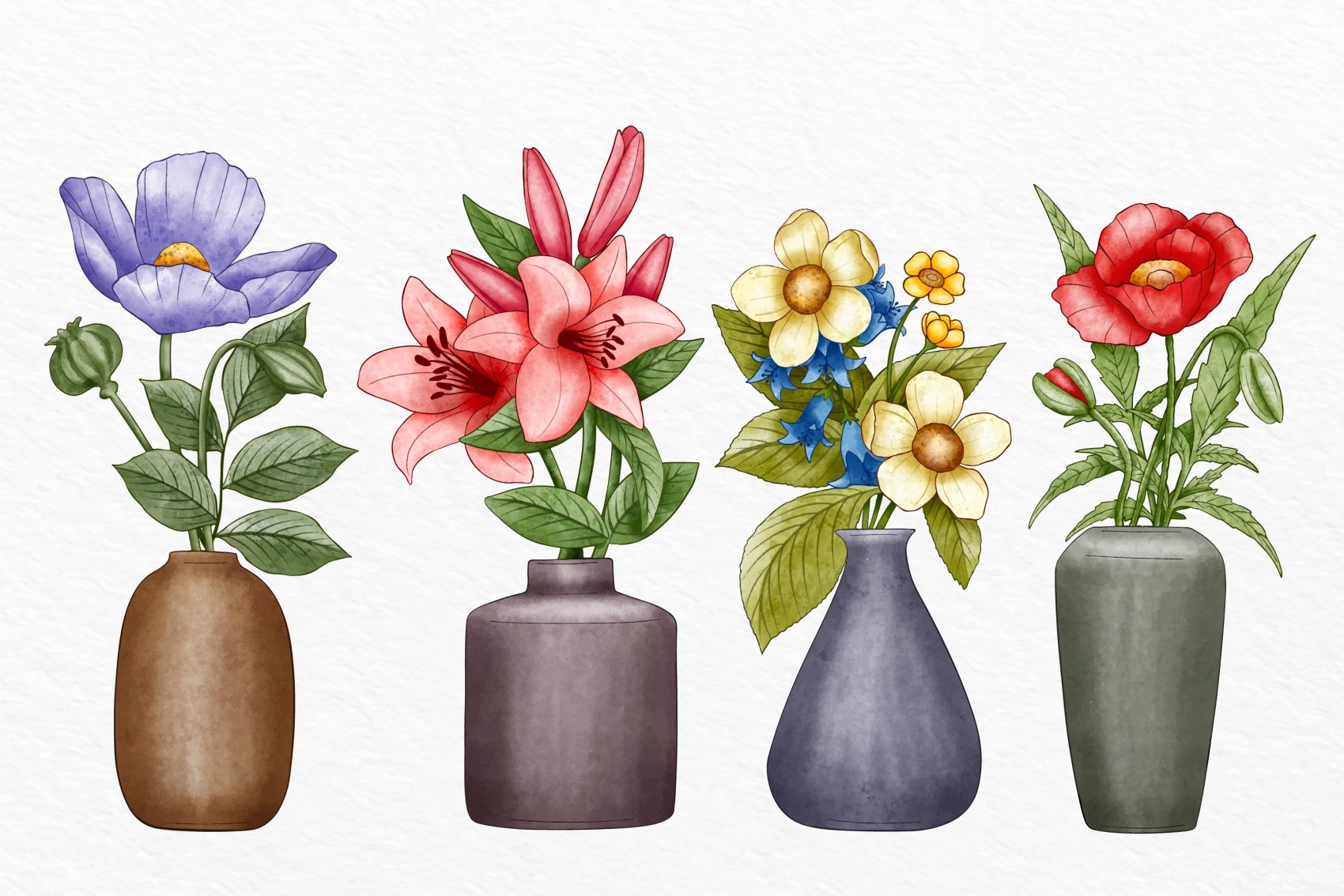 卡通复古花瓶花卉素材下载-欧莱凯设计网(2008php.com)