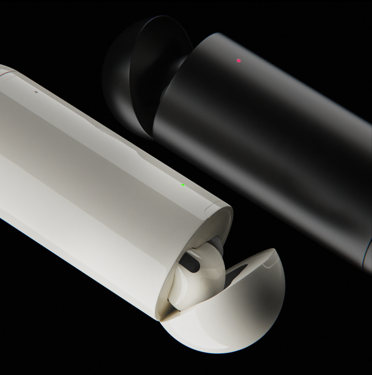 单独的充电灯从圆柱形外壳的两端发出,以准确指示每个 AirPod 的电池电量