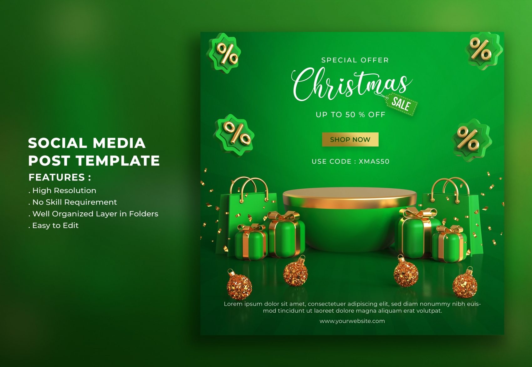 绿色圣诞节风礼物素材下载图片