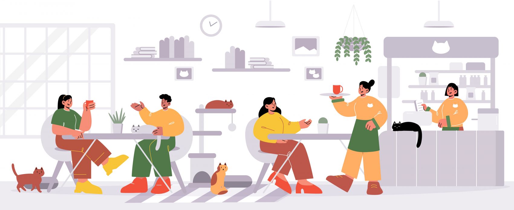 卡通餐厅吃饭场景素材下载图片