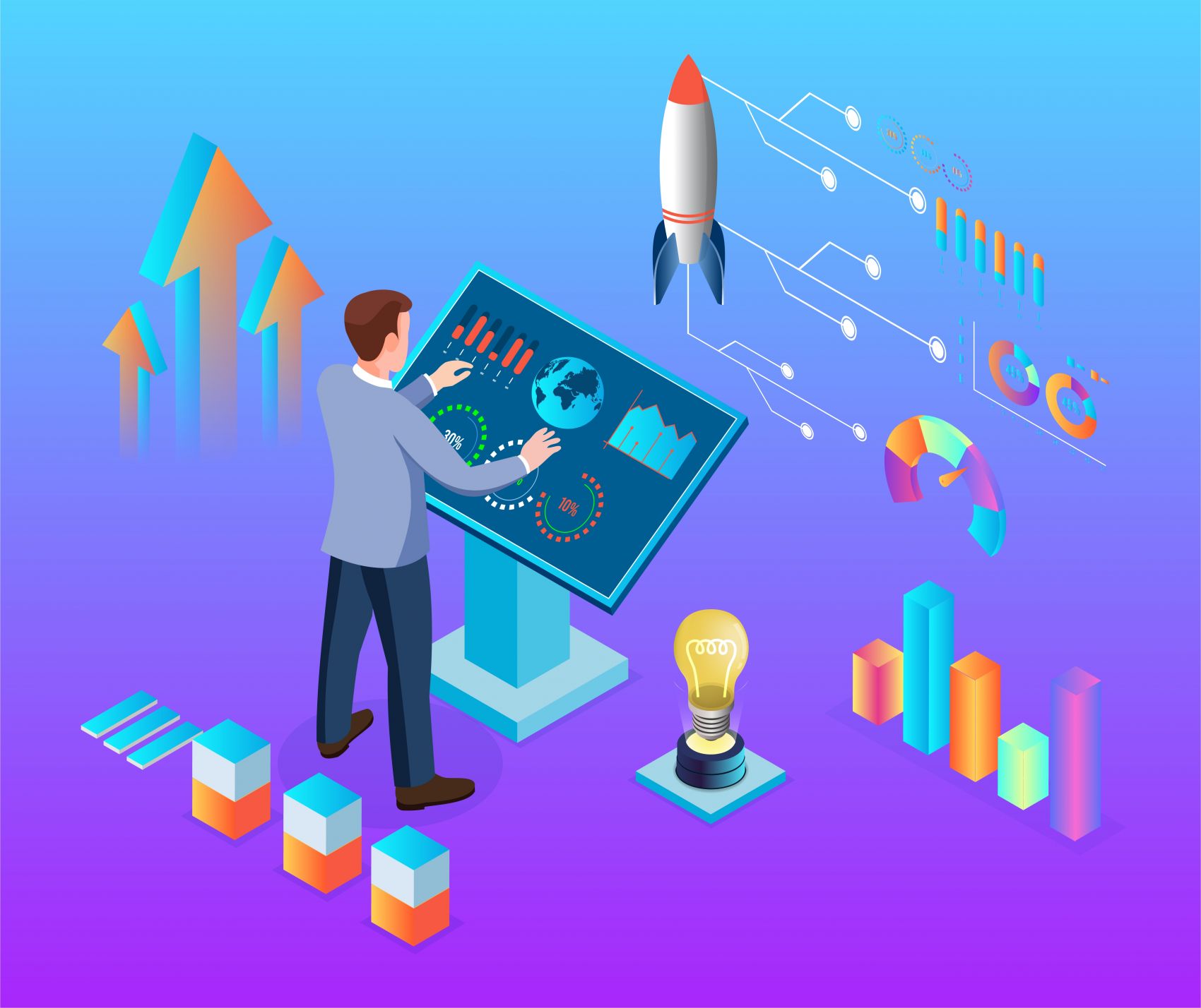 蓝紫色操作数据屏幕的卡通素材下载图片