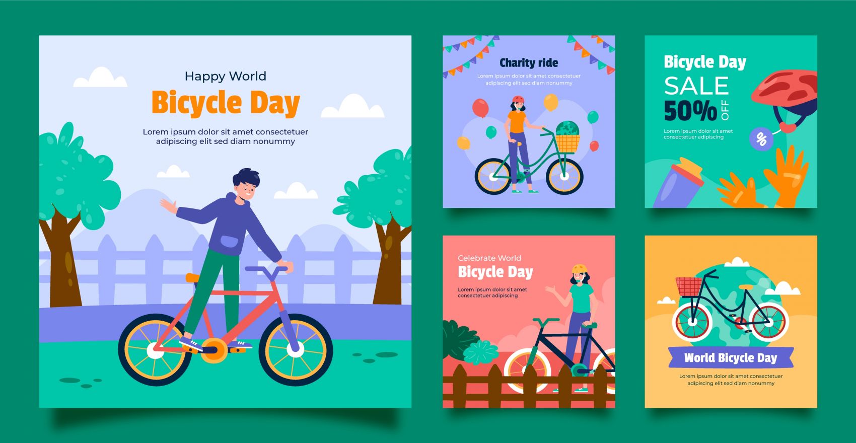 卡通自行车骑行踏春海报素材下载封面大图