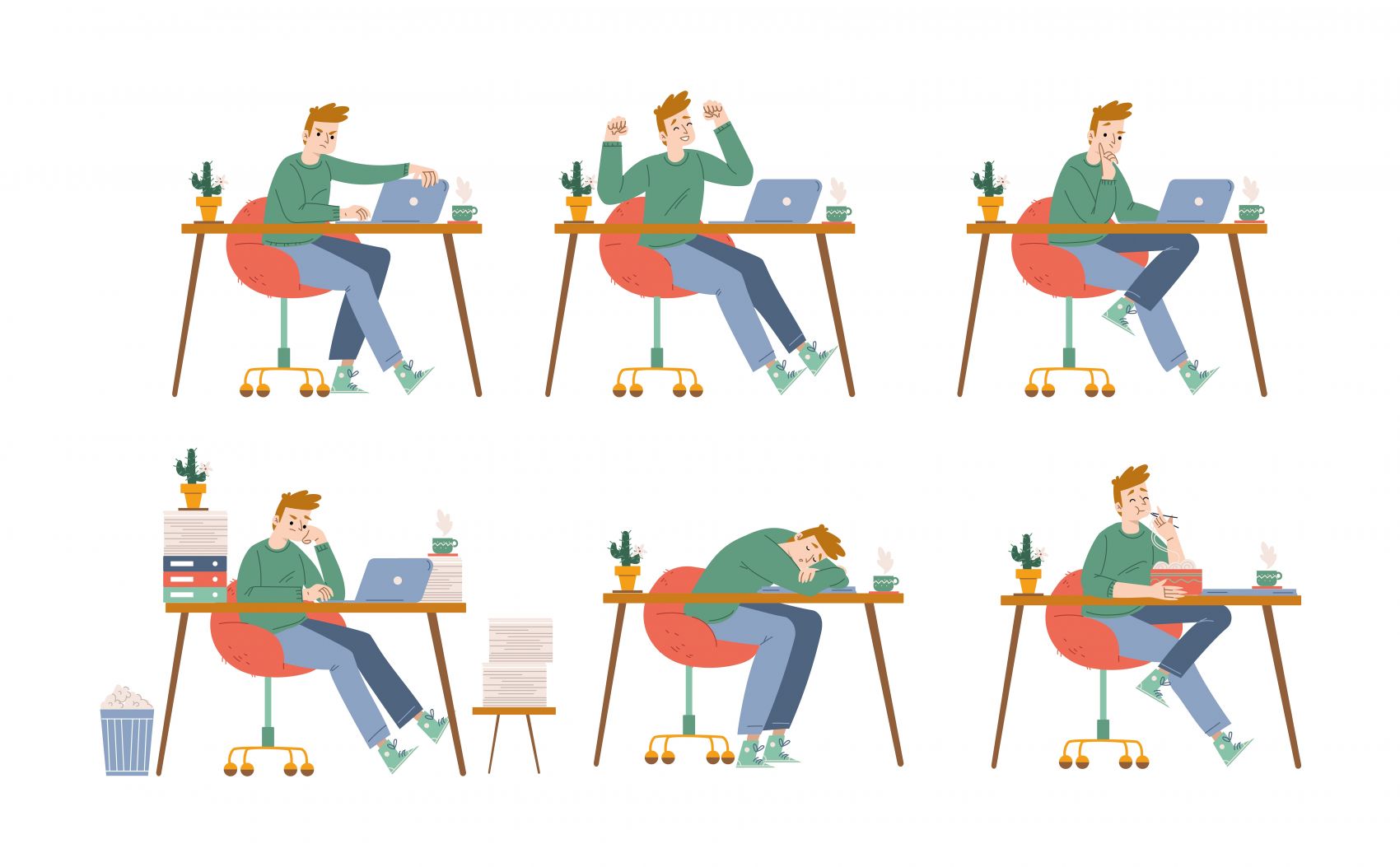 卡通笔记本办公姿势小伙素材下载图片