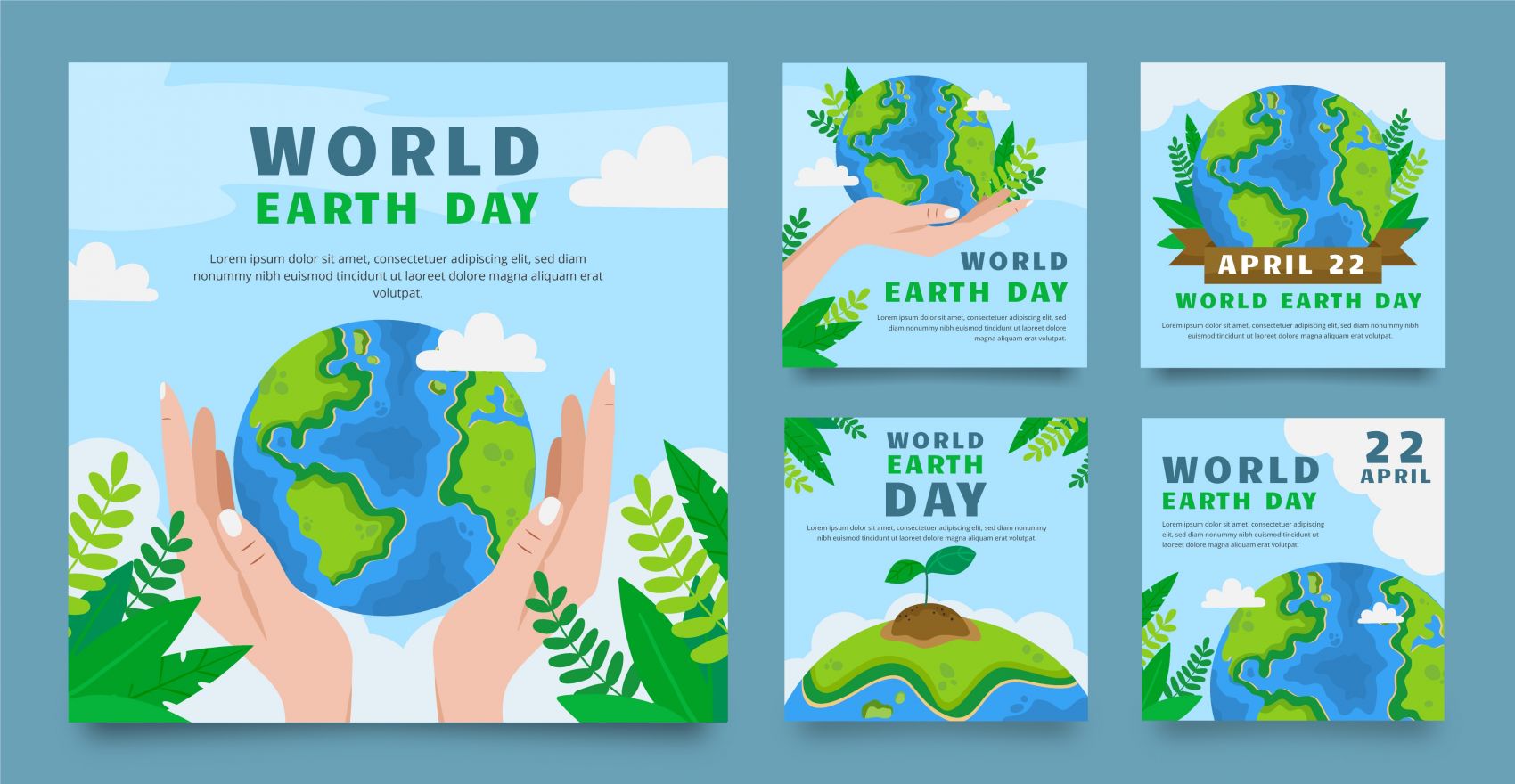 绿色卡通双手环保地球海报素材下载图片