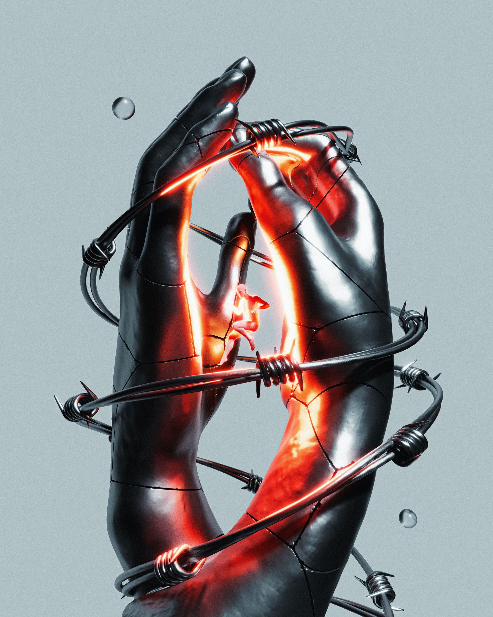 被铁丝束缚的手雕塑图片