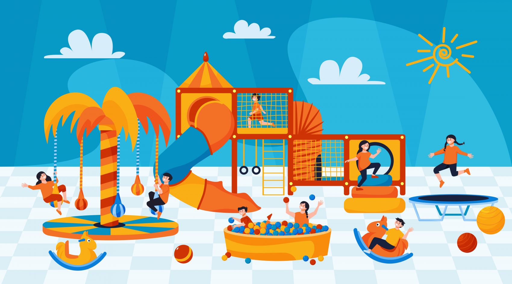 卡通儿童游乐场滑滑梯乐园素材下载图片