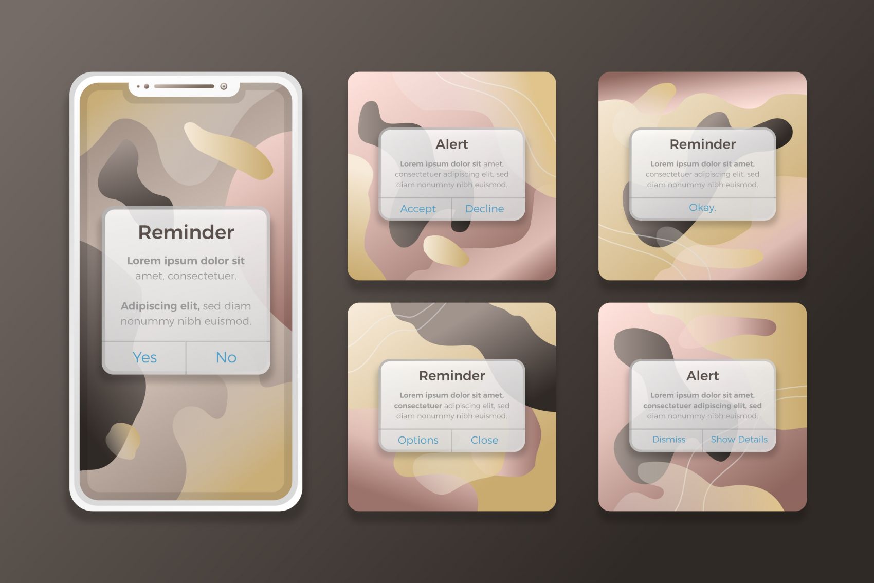 时尚抽象曲线色块手机弹出对话框卡片素材下载图片