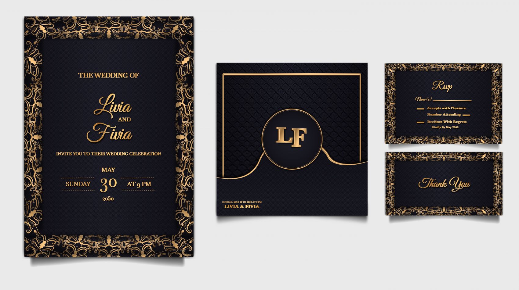 奢华欧式金色花纹名片邀请函素材下载图片