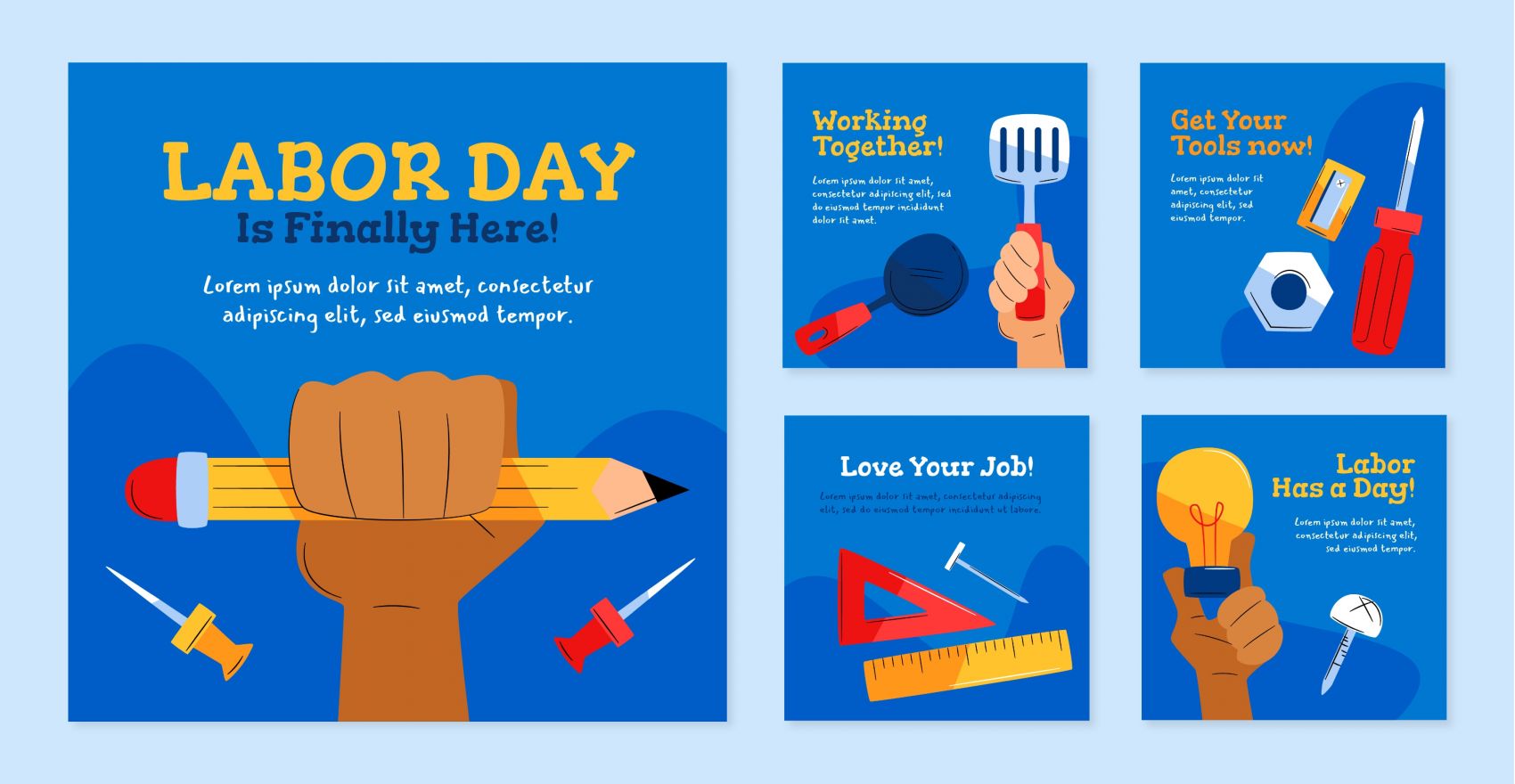 蓝色卡通劳动人民工具素材下载图片