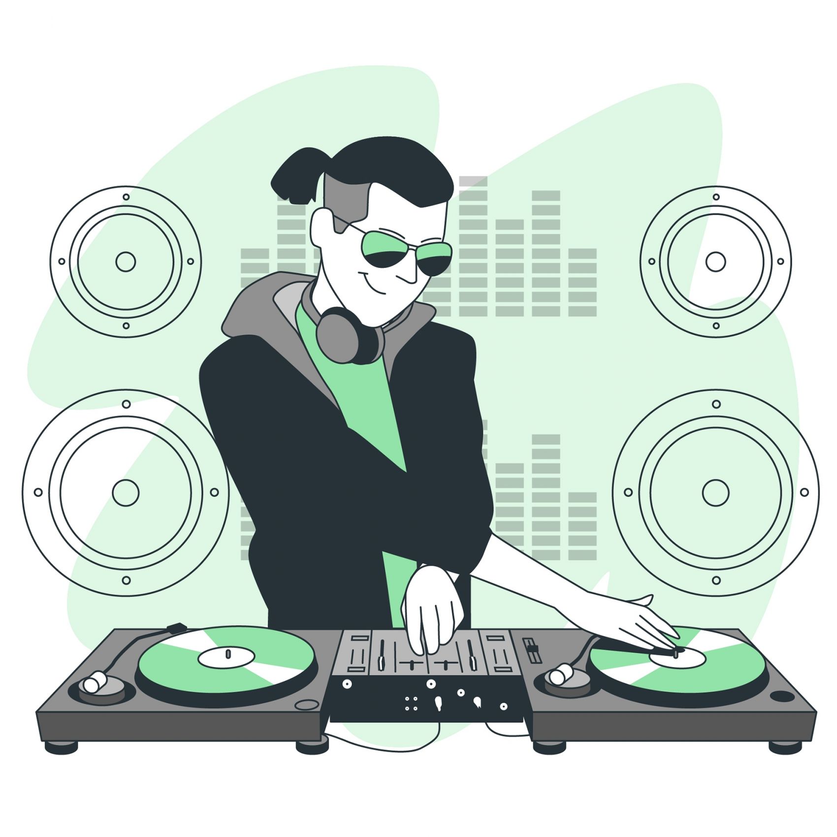 绿色卡通DJ打碟素材下载图片