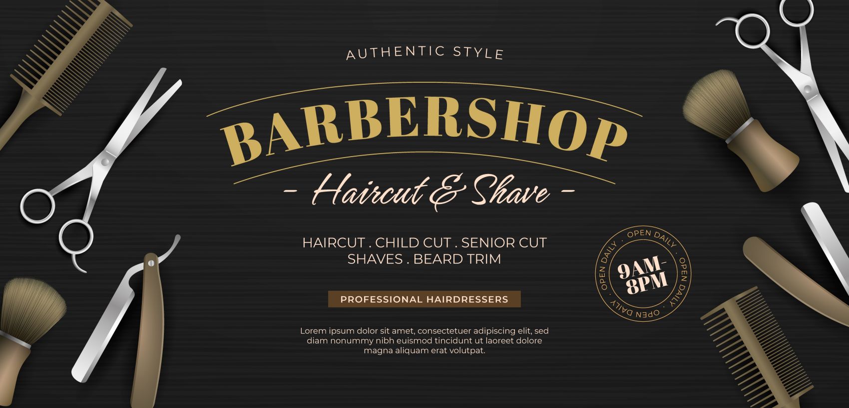 黑色美容理发工具海报素材下载图片