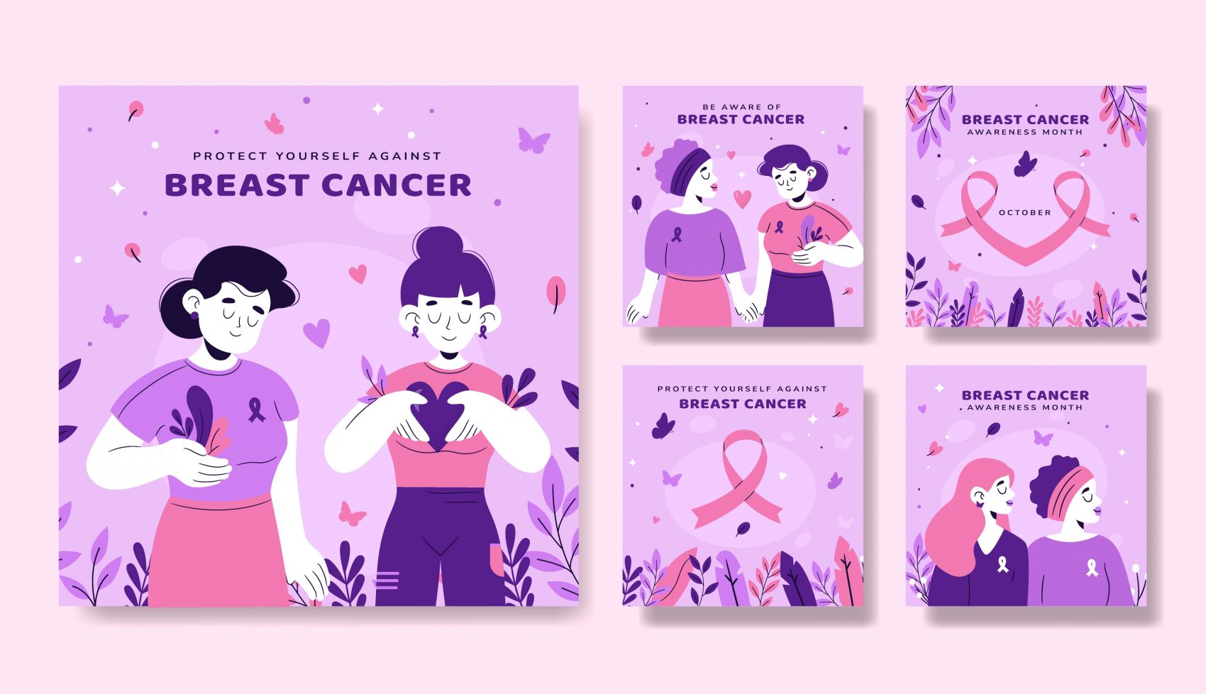 卡通粉红色关爱妇女健康海报素材下载图片
