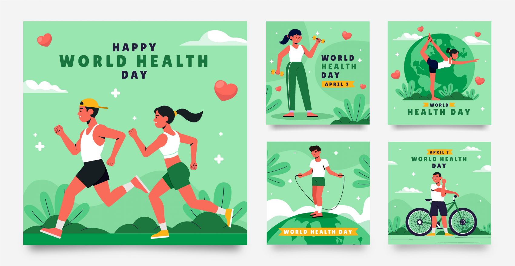 绿色卡通户外跑步运动跳绳骑车素材下载图片