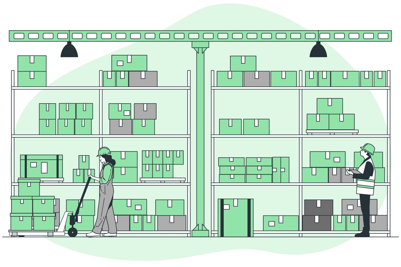 绿色卡通物流库存仓库素材下载图片