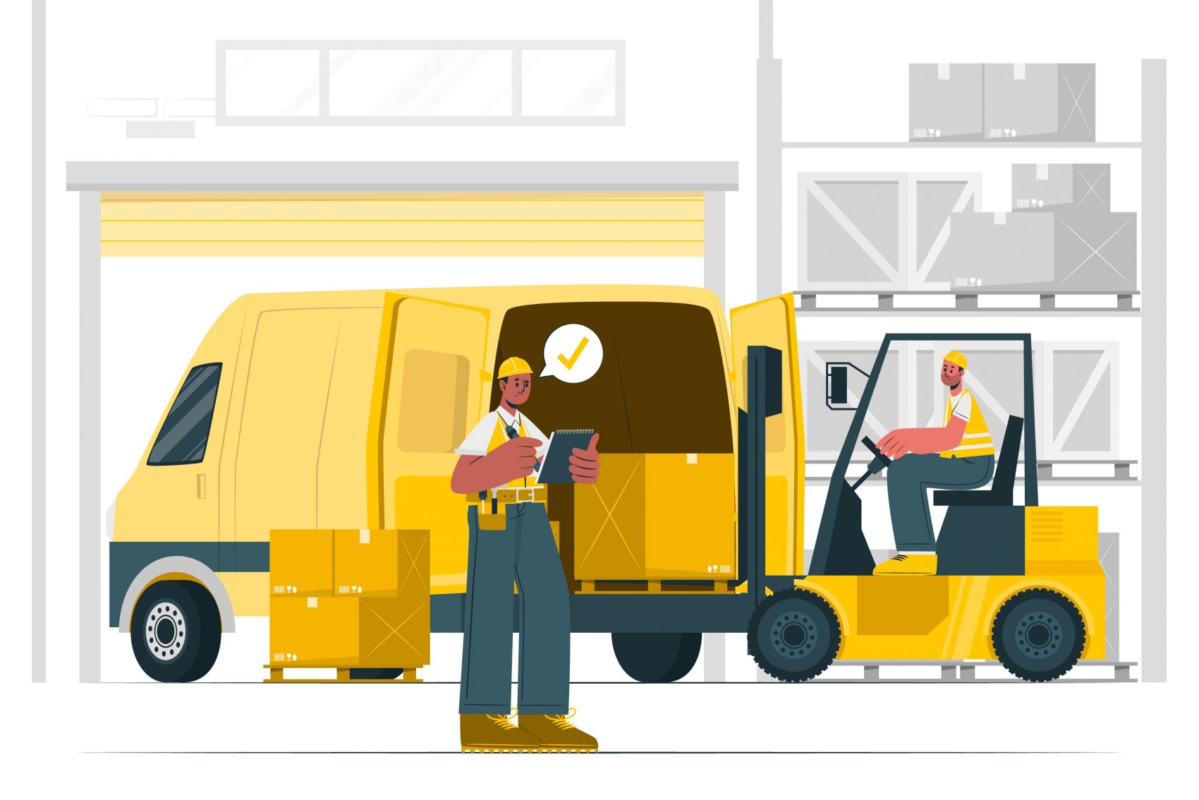 卡通叉车工程师装卸工人素材下载图片