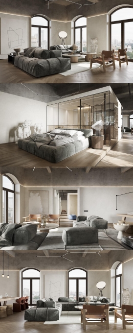 将高端酒店风格带入豪华单身汉公寓的设计效果图