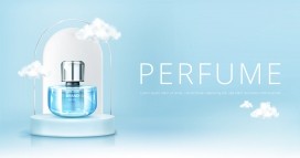 PERFUME蓝色金属装饰的化妆品素材广告
