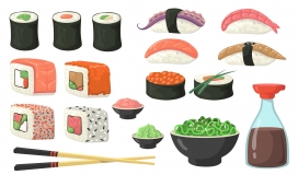 卡通多样化的日式寿司美食素材下载