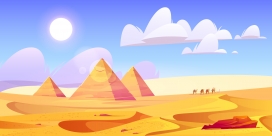 卡通沙丘沙漠骆驼素材图