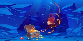 卡通潜水海底探宝素材下载