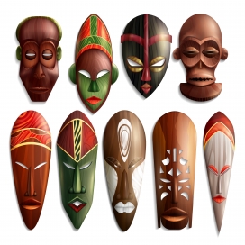 非洲木质部落彩绘面具素材下载