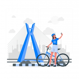 卡通斜拉索大桥自行车自拍素材下载
