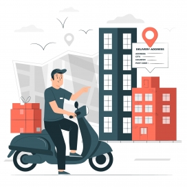 城市骑电动车送礼品的卡通素材下载