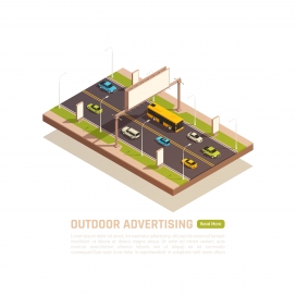 带广告牌插图的汽车素材下载