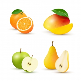 新鲜的脐橙苹果水蜜桃梨水果素材下载