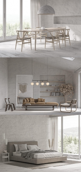 三款用纹理装饰的丰富室内装饰