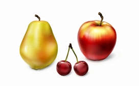 新鲜的梨与苹果樱桃素材下载