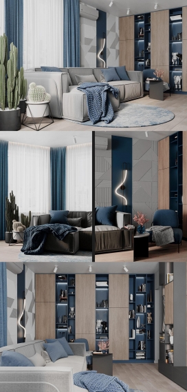 平衡了灰色和深蓝色的室内内饰