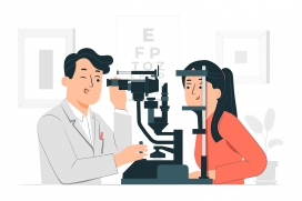 用显微镜观察的卡通情侣