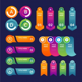 多彩数字步骤信息图表标签素材下载