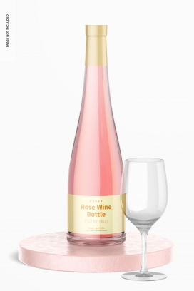 粉红色玫瑰酒瓶酒杯素材下载