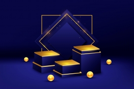 蓝色背景下的金色立体方块素材下载