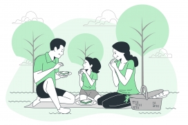 野外野餐的一家人卡通素材下载