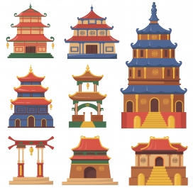 中国风卡通古建筑塔楼素材下载