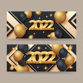 金色2022字体加氢气球组合几何图形横幅海报素材下载