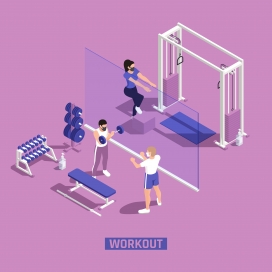 紫色健身房运动场景素材下载