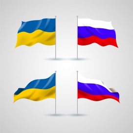 逼真的俄罗斯国旗与乌克兰国旗素材