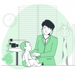 卡通儿科医生检查概念图