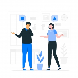 蓝色讨论对错的卡通人