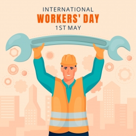 劳动工人手举大扳手素材下载