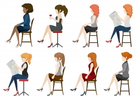 卡通坐在凳子上侧面照的女性素材