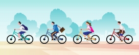 一起户外骑车的卡通素材