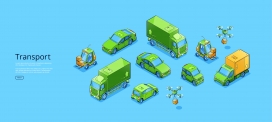 卡通绿色货运卡车物流车素材下载