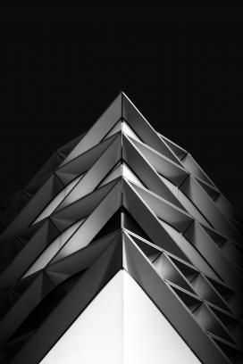 仰拍的几何造型建筑黑白图片