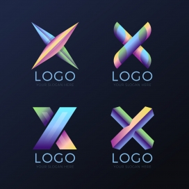 多彩炫酷的字母X标志LOGO设计素材下载