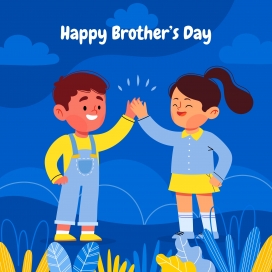 蓝色卡通兄弟日插图素材下载